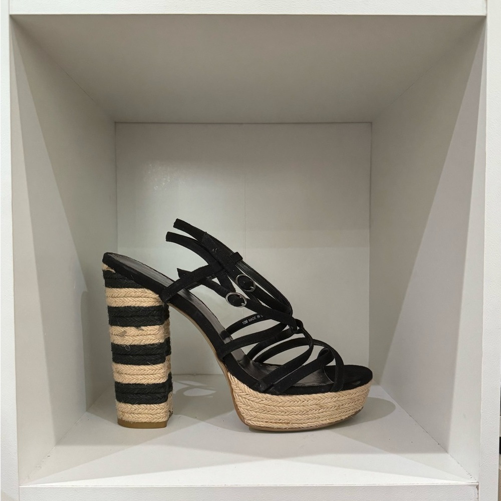 Lulu Townsend Black and Tan Strappy Heels